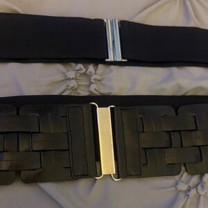 Black Woven Stretch Belt with Silver Buckle